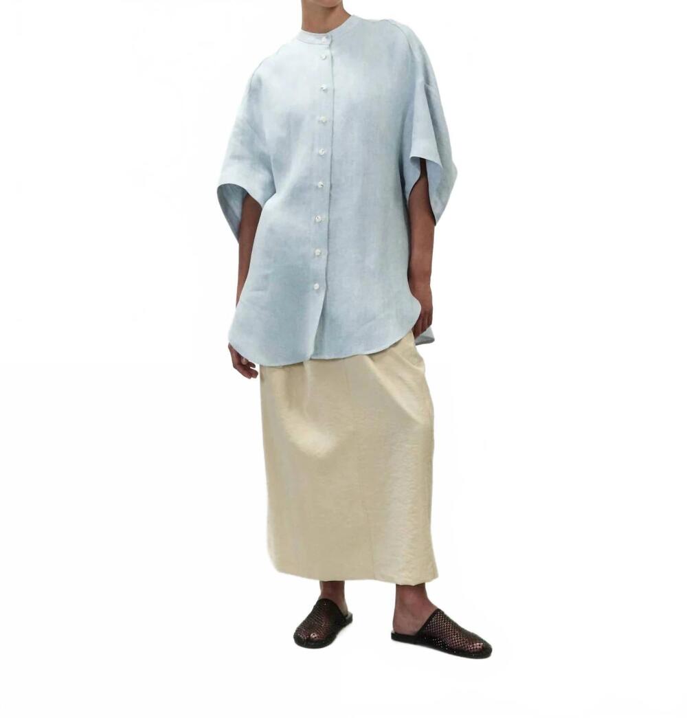 NEW ALYSI maxi linen blouse in celeste